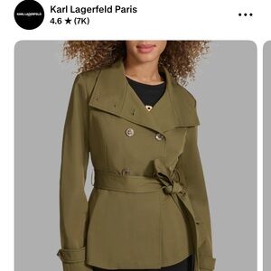 Karl Lagerfeld Olive Peplum Trench Coat